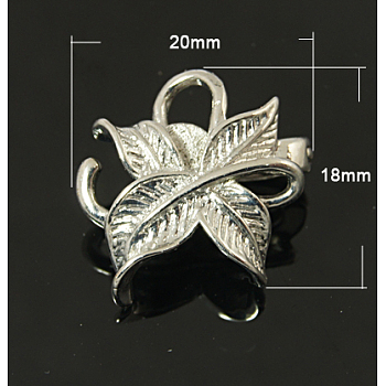 Brass Fold Over Magnetic Clasps, Leaf, Platinum, 18x20x10mm, Hole: 4mm