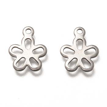 304 Stainless Steel Pendants, Flower, Stainless Steel Color, 14x11.5x1mm, Hole: 1.5mm