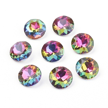 Pointed Back & Back Plated Glass Rhinestone Cabochons, Grade A, Faceted, Flat Round, Volcano, 8x4.5mm