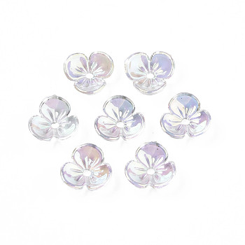 Transparent Acrylic Bead Caps, AB Color Plated, 3-Petal, Flower, Clear, 9.5x9.5x3mm, Hole: 1.4mm