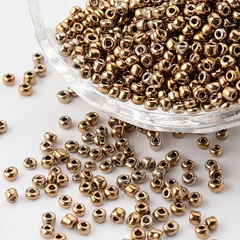 8/0 Glass Seed Beads, Metallic Colours, Sienna, about 3mm in diameter, hole: 0.8mm, about 10000pcs/bag