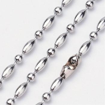 Electroplate Stainless Steel Ball Chain Necklaces, with Brass Ball Chain Connector, Stainless Steel Color, 27.1 inch(69cm)