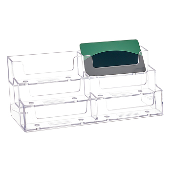 Plastic Business Card Display Holder, 6 Pocket Card Stand, 3 Tier, Trapezoid, Clear, 195x68x79mm, Inner Diameter: 19x95mm