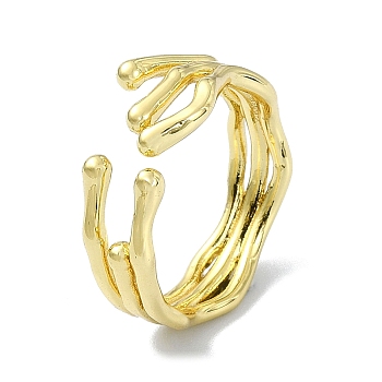 Brass Open Cuff Ring, Real 18K Gold Plated, US Size 4 1/4(15mm)