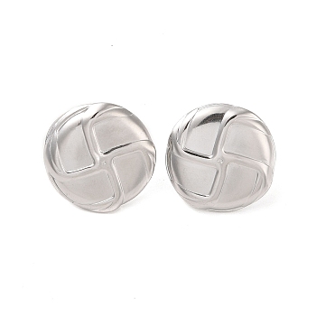 Flat Round 304 Stainless Steel Stud Earrings for Women, Stainless Steel Color, 19x20mm