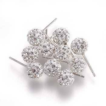 Sexy Valentines Day Gifts for Her 925 Sterling Silver Austrian Crystal Rhinestone Ball Stud Earrings, Crystal, about 6mm in diameter, 15mm long, pin: 0.8mm thick