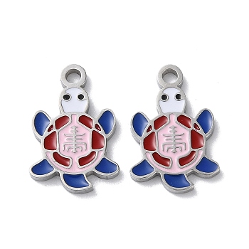 304 Stainless Steel Pendants, with Enamel, Turtle Charm, Stainless Steel Color, 17x11x1.5mm, Hole: 1.8mm