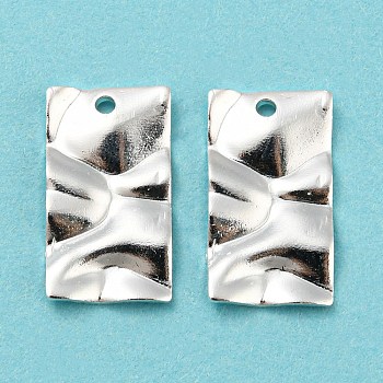 Eco-friendly Brass Pendants, Cadmium Free & Lead Free, Textured Rectangle Charm, 925 Sterling Silver Plated, 17x9.5x1.5mm, Hole: 1.2mm