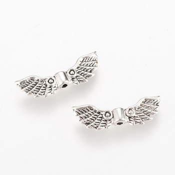 Tibetan Style Alloy Beads, Wing, Cadmium Free & Lead Free, Antique Silver, 7x22x3mm, Hole: 1mm