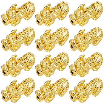 12Pcs Alloy Beads, Pixiu with Chinese Character Cai, Real 18K Gold Plated, 20x9x9mm, Hole: 2.5mm