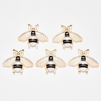 Transparent Acrylic Pendants, with Plated Bottom, Bees, Antique White, 26.5x32.5x4mm, Hole: 1mm