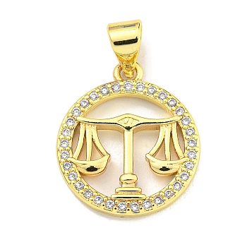 Brass Micro Pave Cubic Zirconia Pendants, Real 18K Gold Plated, Libra, 17.8x15x2mm, Hole: 4x3.5mm