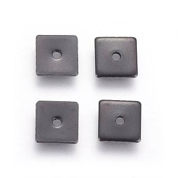 304 Stainless Steel Spacer Beads, Square, Electrophoresis Black, 6x6x0.9mm, Hole: 1.2mm