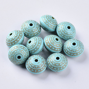 Plating Acrylic Beads, Golden Metal Enlaced, Rondelle, Dark Turquoise, 18x13mm, Hole: 2.5mm, about 215pcs/500g