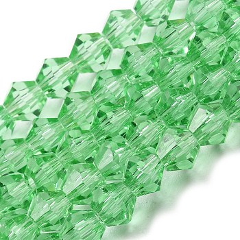 Transparent Glass Beads Strands, Faceted, Bicone, Light Green, 3x2.5mm, Hole: 0.7mm, about 162~185pcs/strand, 12.76~14.61 inch(32.4~37.1cm)