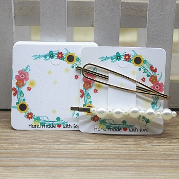 Square Paper Hair Clip Display Cards, Hair Bow Holder Cards, Hair Accessories Supplies Headdress Card, White, Floral Pattern, 6x6x0.03cm, Hole: 8mm