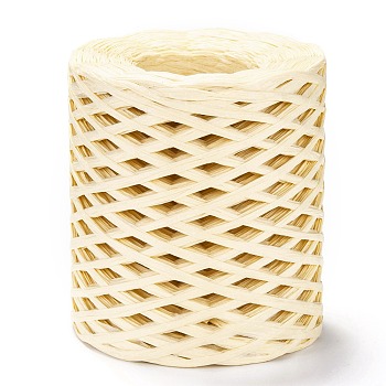 Raffia Ribbon, Packing Paper String, for Gift Wrapping, Party Decor, Craft Weaving, Lemon Chiffon, 3~4mm, about 200m/roll