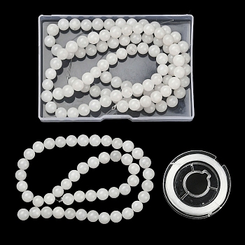 DIY Stretch Bracelet Making Kits, Including 3 Strands Round Natural White Jade Beads and Elastic Thread, Clear, 8mm, Hole: 1mm, about 49pcs/strand, 15.16''(38.5cm), 3 strands