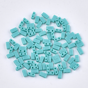 2-Hole Opaque Glass Seed Beads, Frosted, Rectangle, Pale Turquoise, 4.5~5.5x2x2~2.5mm, Hole: 0.5~0.8mm