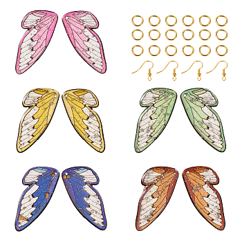 Pandahall DIY Butterfly Wing Earring Making Kit, Including Epoxy Resin Pendants, Brass Earring Hooks & Jump Rings, Mixed Color, 50Pcs/box
