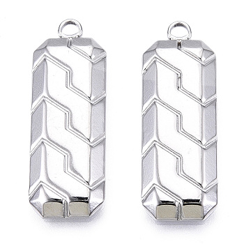 304 Stainless Steel Pendants, Rectangle Charm, Stainless Steel Color, 35x12.5x3mm, Hole: 2.5mm