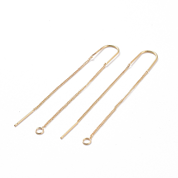 Brass Stud Earring Findings, with Loop, Ear Threads, Nickel Free, Real 18K Gold Plated, 103mm, Hole: 2mm, Pin: 0.8mm