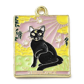 Word Temperance Alloy Enamel Pendants, Golden, Black Cat Tarot Charm, Thistle, 27x20x1.5mm, Hole: 2mm