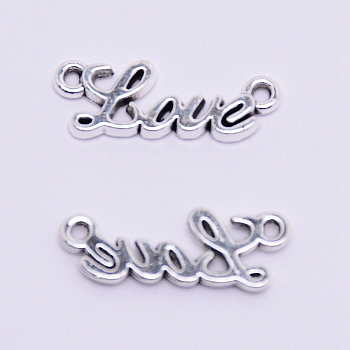 Alloy Pendants Accessories, DIY for Headwear & Costume Making, Word Love, Antique Silver, 7.5x20x1.5mm, Hole: 1.2mm
