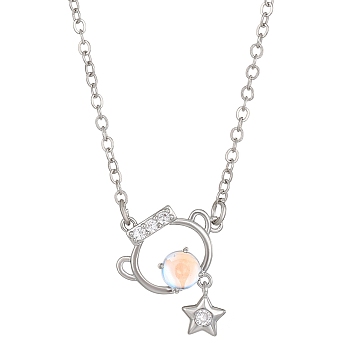 Constellation Rhinestone Pendant Necklace, Platinum Brass Star Necklace, Aquarius, 16.14~19.69 inch(41~50cm)