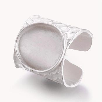 Cuff Brass Pad Finger Ring Settings, Size 9, Matte Silver Color, Tray: 16.5x15mm, 19mm