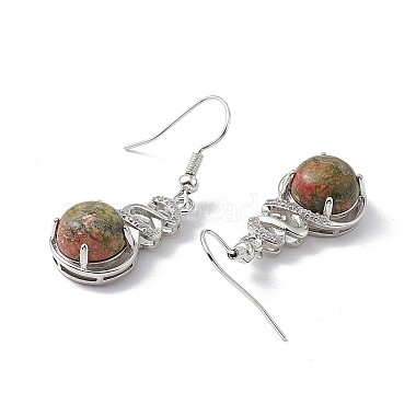 Natural Unakite Gourd Dangle Earrings with Crystal Rhinestone(EJEW-A092-04P-06)-3