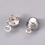 Brass Rhinestone Pendants, Nickel Free, Flat Round, Platinum, 6.5x4.3mm, Hole: 0.8mm(X-RSB020NF)