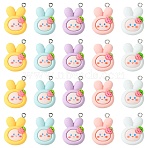 25Pcs 5 Colors Opque Resin Animal Pendants, Cute Rabbit Charms with Platinum Plated Iron Loops, Mixed Color, 26.5x17.5x6.5mm, Hole: 2mm, 5pcs/color(RESI-CJ0003-76)