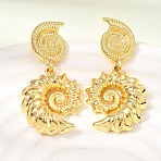 Brass Dangle Stud Earrings, Conch, Rack Plating, Long-Lasting Plated, Cadmium Free & Lead Free, Real 18K Gold Plated, 38.5x19.5mm(EJEW-D355-04G)