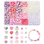 DIY Jewelry Making Finding Kit, Including Polymer Clay & ABS Plastic Imitation Pearl Beads, Heart & Flower & Star & Apple & Rainbow, Pink(DIY-YW0007-81)