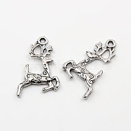 Tibetan Style Alloy Pendants, Christmas Theme, Christmas Reindeer/Stag, Cadmium Free & Lead Free, Antique Silver, 20x15x2mm, Hole: 1mm(TIBEP-A100674-S-FF)