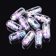 Openable Transparent Plastic Capsule Container, with Handmade Polymer Clay Cabochons Inside, Pill with Star, Colorful, 24x10.5mm(X-KY-S159-03C)