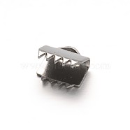 304 Stainless Steel Ribbon Crimp Ends, Rectangle, Stainless Steel Color, 6x6.5mm, Hole: 2.5x1.5mm(STAS-G130-11A)