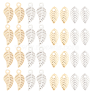 120Pcs 4 Style Brass Charms, Long-Lasting Plated, Leaf, Mixed Color, 7~9x4x0.2~1mm, Hole: 1mm, 30pcs/style(KK-DC0001-17)