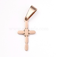 304 Stainless Steel Pendants, Cross, Rose Gold, 19.5x10x1.2mm, Hole: 3.5x7mm(STAS-Z018-02RG)