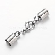 304 Stainless Steel Lobster Claw Clasps, with Column Cord Ends, Stainless Steel Color, 38mm, Hole: 5mm(STAS-I046-46)