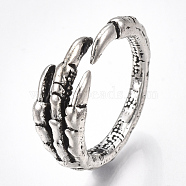 Alloy Cuff Finger Rings, Wide Band Rings, Claw, Antique Silver, Size 9, 19mm(RJEW-T006-25)