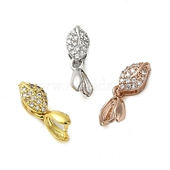 Rack Plating Brass Micro Pave Clear Cubic Zirconia Ice Pick Pinch Bails, Long-Lasting Plated, Lead Free & Cadmium Free, Leaf, Mixed Color, 17x5x5mm, Hole: 5x2mm, Pin: 0.7mm(KK-K340-10)
