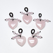 Natural Rose Quartz Pendants, with Braided Nylon Cord, Heart, 45~50mm, Hole: 5~7mm(X-G-T122-21C)