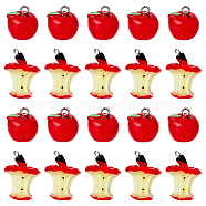 40Pcs 2 Styles Teachers' Day Resin Pendants, Apple & Apple Core Charms, with Platinum Tone Iron Loops, Red, 15~32x15~22x12~20mm, Hole: 1.8~2mm, 20pcs/style(RESI-DC0001-17)