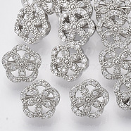 Brass Shank Buttons, with Micro Pave Cubic Zirconia, Flower, Clear, Platinum, 9.5x10x6.5mm, Hole: 1.4mm(BUTT-S025-019)