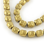 Electroplated Non-magnetic Synthetic Hematite Beads Strands, Buddha Head, Golden Plated, 10x9x7mm, Hole: 1mm, about 40pcs/strand, 15.7 inch(X-G-R259-47G)