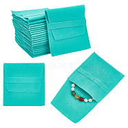 Velvet Jewelry Flap Pouches, Folding Envelope Bag for Earrings, Bracelets, Necklaces Packaging, Rectangle, Turquoise, 96x90x2.5mm(ABAG-WH0038-43C)