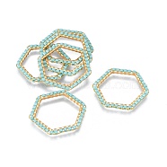 MIYUKI & TOHO Handmade Japanese Seed Beads, with 304 Stainless Steel Link Rings, Loom Pattern, Hexagon, Golden, Pale Turquoise, 23~23.5x25.5x1.8~2mm(SEED-A028B-L-14G)