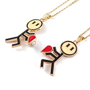 Valentine's Day 2Pcs Alloy Enamel Magnetic Heart Pendant Necklaces, Cable Chains, Golden, 23.62 inch(60cm)(NJEW-P305-01G)